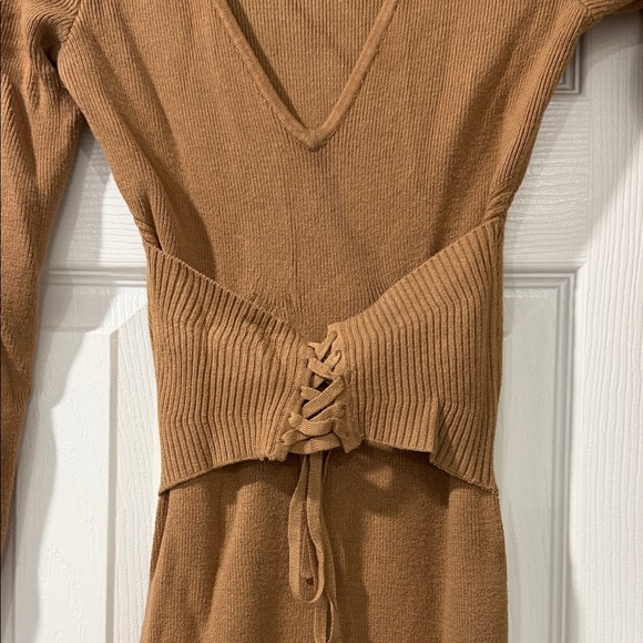 Guess Camel Brown Midi Knit Dress with Tie Waist - Picture 2 of 4